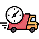 Delivery truck with clock indicating express delivery