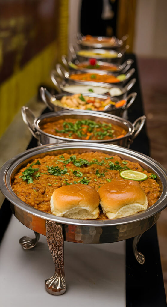 Pav bhaji with buns in buffet line