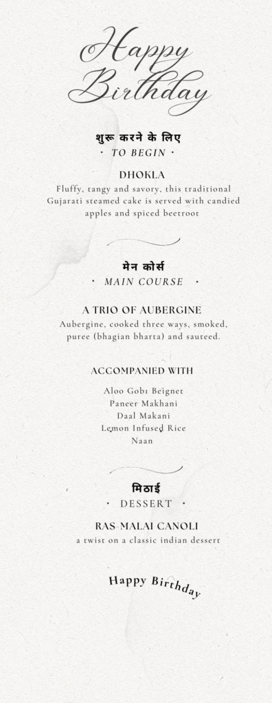 Elegant Happy Birthday menu card with dishes